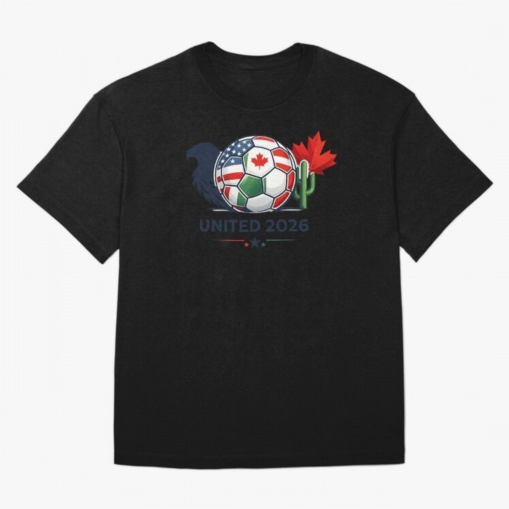 World Cup 2026 United Soccer Design Oversized T-Shirt Elevate FIFA World Cup 2026 Spirit, Filled with France and Portugal, Messi and Cristiano Ronaldo, Sports Nostalgia, International Competition, Famous Players and Unforgettable Victories; Perfect