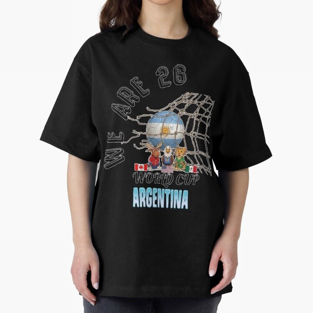 World Cup 26 - Argentina Oversized T-Shirt Celebrate the Biggest Stage of the FIFA World Cup 2026 Group Stage Journey through Messi and Cristiano Ronaldo Highlights, Spain Pride, Champion Mindset, Group Stage Buzz, Knockout Tension and Passionate