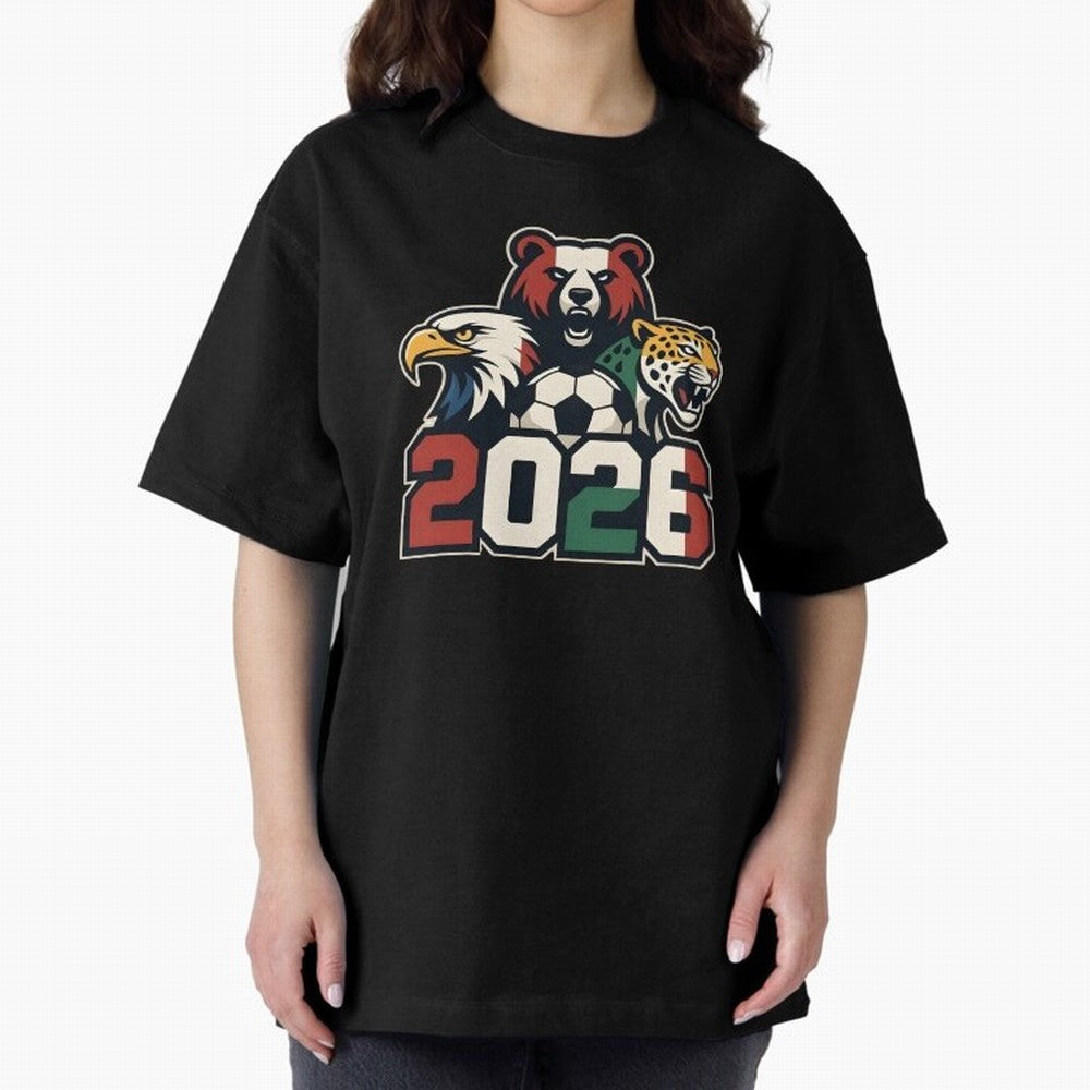World Cup 2026 USA Canada Mexico Host Mascots Oversized T-Shirt Celebrate Every Goal in FIFA World Cup 2026 for Fans of CR7 and England, Bringing Stadium Chants, National Pride, Trophy Dreams and Unforgettable Football Memories; Great for Watch