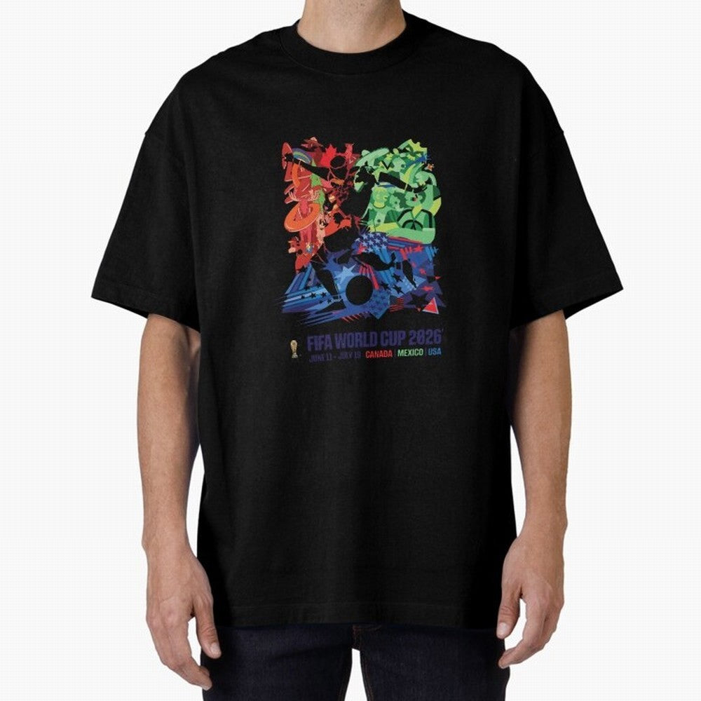 Host Nations Cultural Splash Art Oversized T-Shirt Make Your Look Match FIFA World Cup 2026 USA Canada Mexico for Fans of Mbappe and Neymar and Portugal, Spain and Germany, Bringing Football Passion, Legendary Performances, Festival Vibes and