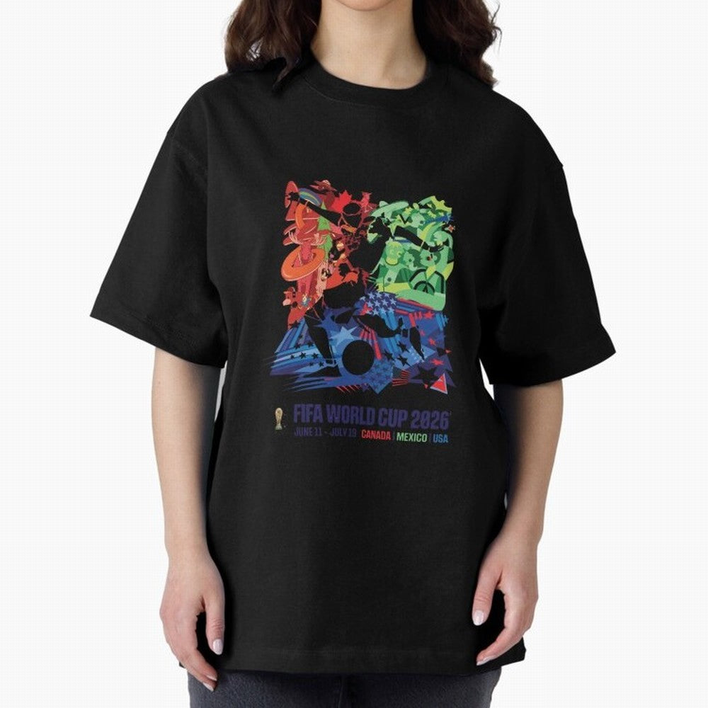 Host Nations Cultural Splash Art Oversized T-Shirt Make Your Look Match FIFA World Cup 2026 USA Canada Mexico for Fans of Mbappe and Neymar and Portugal, Spain and Germany, Bringing Football Passion, Legendary Performances, Festival Vibes and