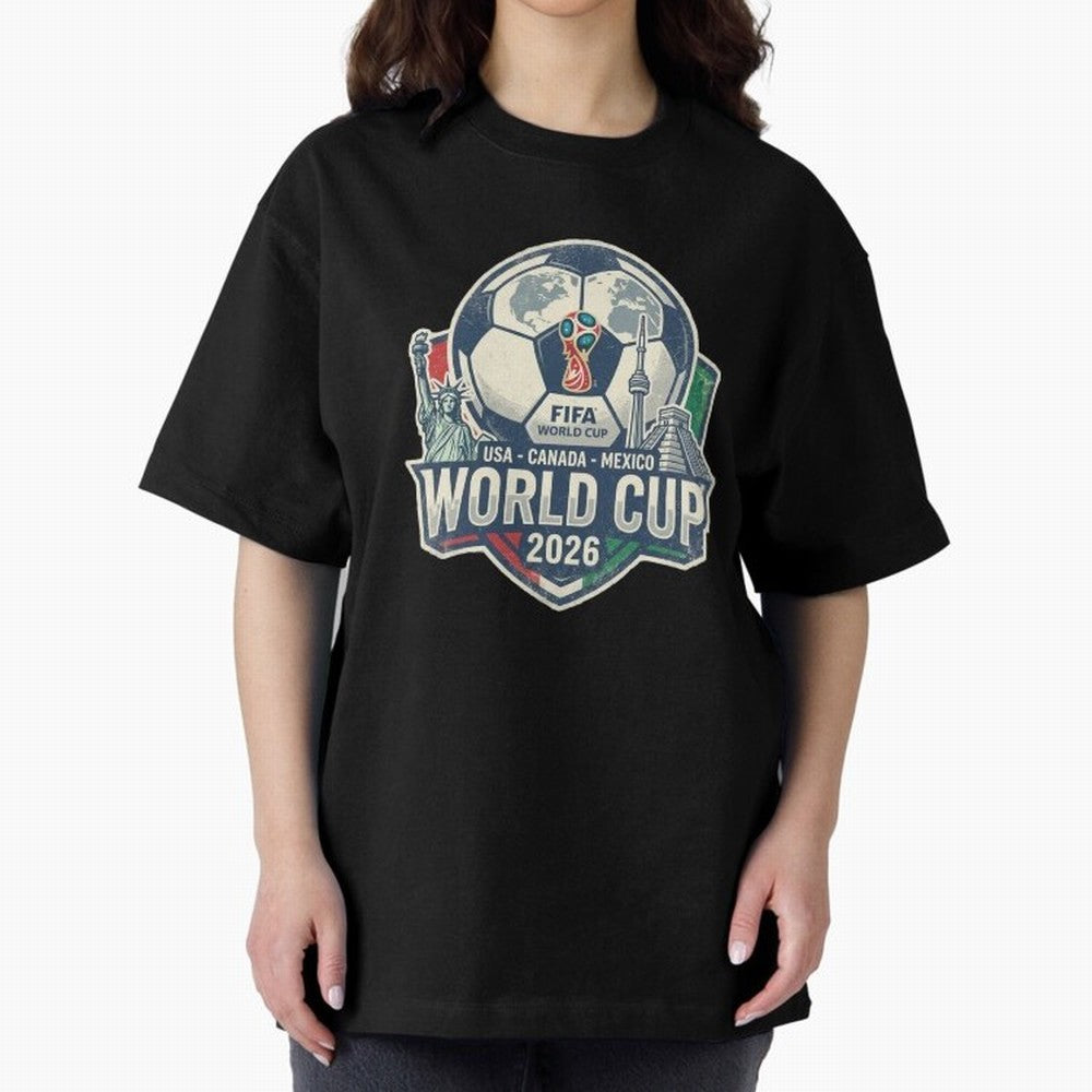 North America United Soccer 2026 Vintage Crest Oversized T-Shirt Feel the Heartbeat of FIFA World Cup 2026 Group Stage Spirit, Highlighting Argentina and Brazil, CR7, Sports Nostalgia, International Competition, Famous Players and Unforgettable