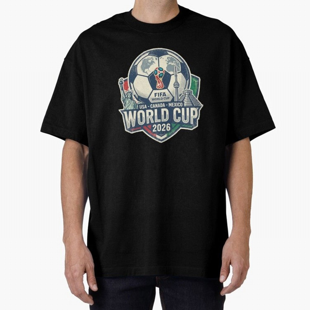 North America United Soccer 2026 Vintage Crest Oversized T-Shirt Feel the Heartbeat of FIFA World Cup 2026 Group Stage Spirit, Highlighting Argentina and Brazil, CR7, Sports Nostalgia, International Competition, Famous Players and Unforgettable