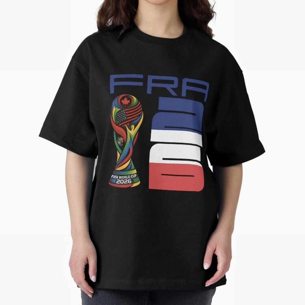 France World Cup 2026 Soccer - FRA 26 Blue White Red Oversized T-Shirt Bring Global Tournament Vibes to Match Day Hype around FIFA World Cup 2026, Messi and Cristiano Ronaldo, France and Portugal, Match Day Excitement, Supporter Culture, Golden