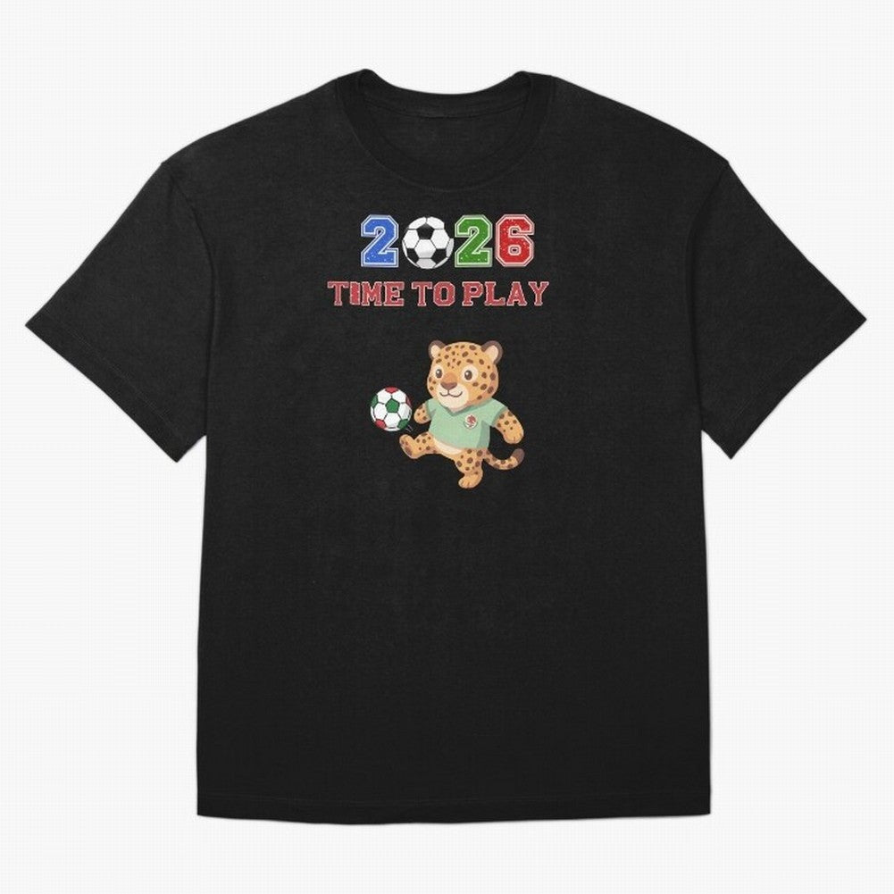 Mexico Soccer Jaguar Mascot 2026 Time To Play Football Oversized T-Shirt Celebrate Fan Culture around FIFA World Cup 2026 Group Stage Connected to Mbappe, France and Portugal Energy, Global Supporter Spirit, Legendary Goals, National Colors and