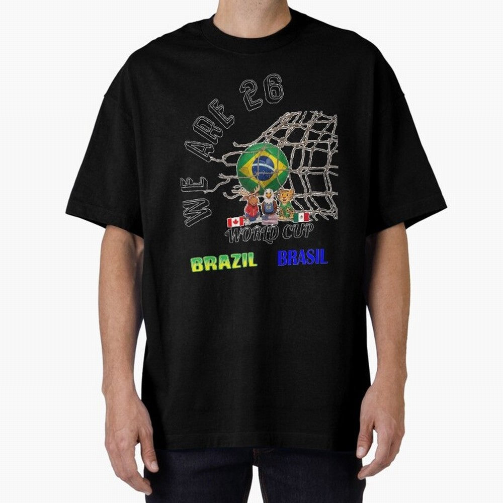 World Cup 26 - Brazil Oversized T-Shirt Show Championship Spirit for FIFA World Cup 2026 Capturing Haaland and Mbappe, Spain and Netherlands Energy, Football Festival Excitement, Trophy Ambitions, Country Rivalries and Star Player Buzz; Built for