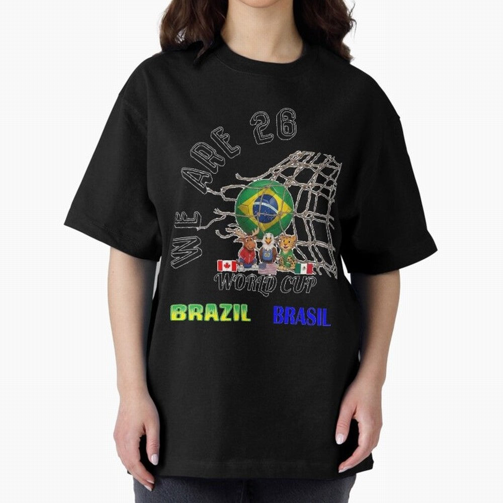 World Cup 26 - Brazil Oversized T-Shirt Show Championship Spirit for FIFA World Cup 2026 Capturing Haaland and Mbappe, Spain and Netherlands Energy, Football Festival Excitement, Trophy Ambitions, Country Rivalries and Star Player Buzz; Built for
