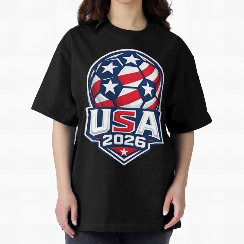 USA 2026 World Cup T-Shirt - Star Spangled Soccer Design - American Host Fan Tee Oversized T-Shirt Show Support during Global Football Passion for FIFA World Cup 2026, Featuring Messi, CR7 and Mbappe, Argentina and Brazil, Game Day Rituals,
