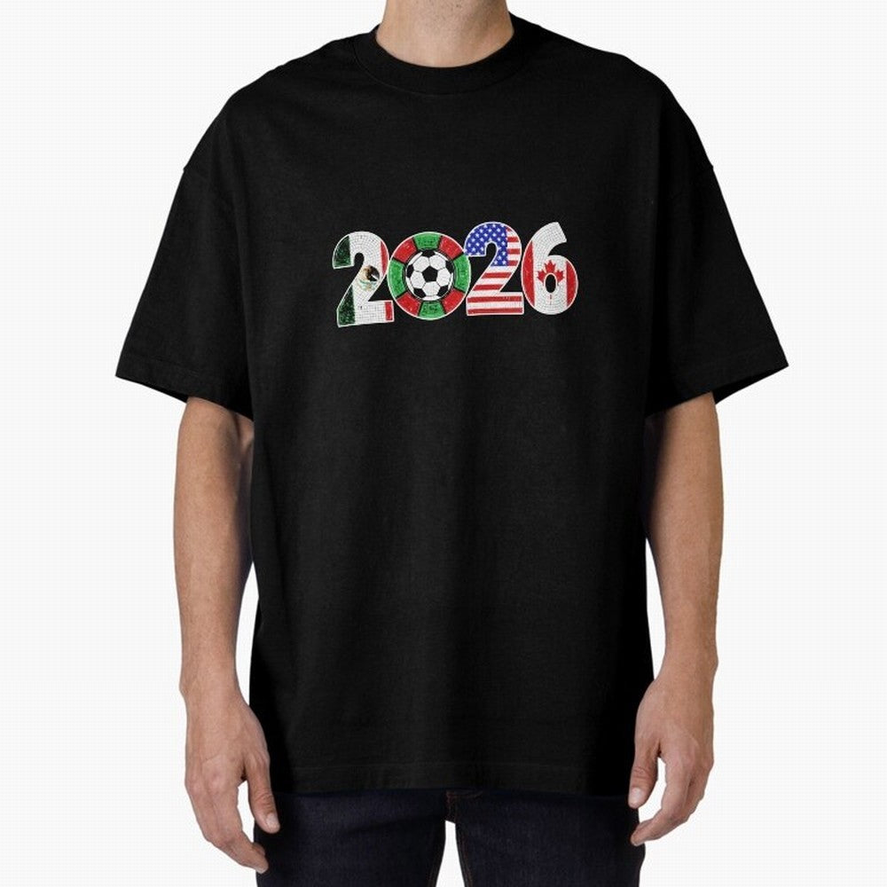 North American Soccer Spirit Team 2026 T-Shirt_82770209 Oversized T-Shirt Cheer through Every Moment of FIFA World Cup 2026 USA Canada Mexico Highlighting Haaland and Mbappe, France and Portugal Energy, Retro Football Energy, Iconic Rivalries,