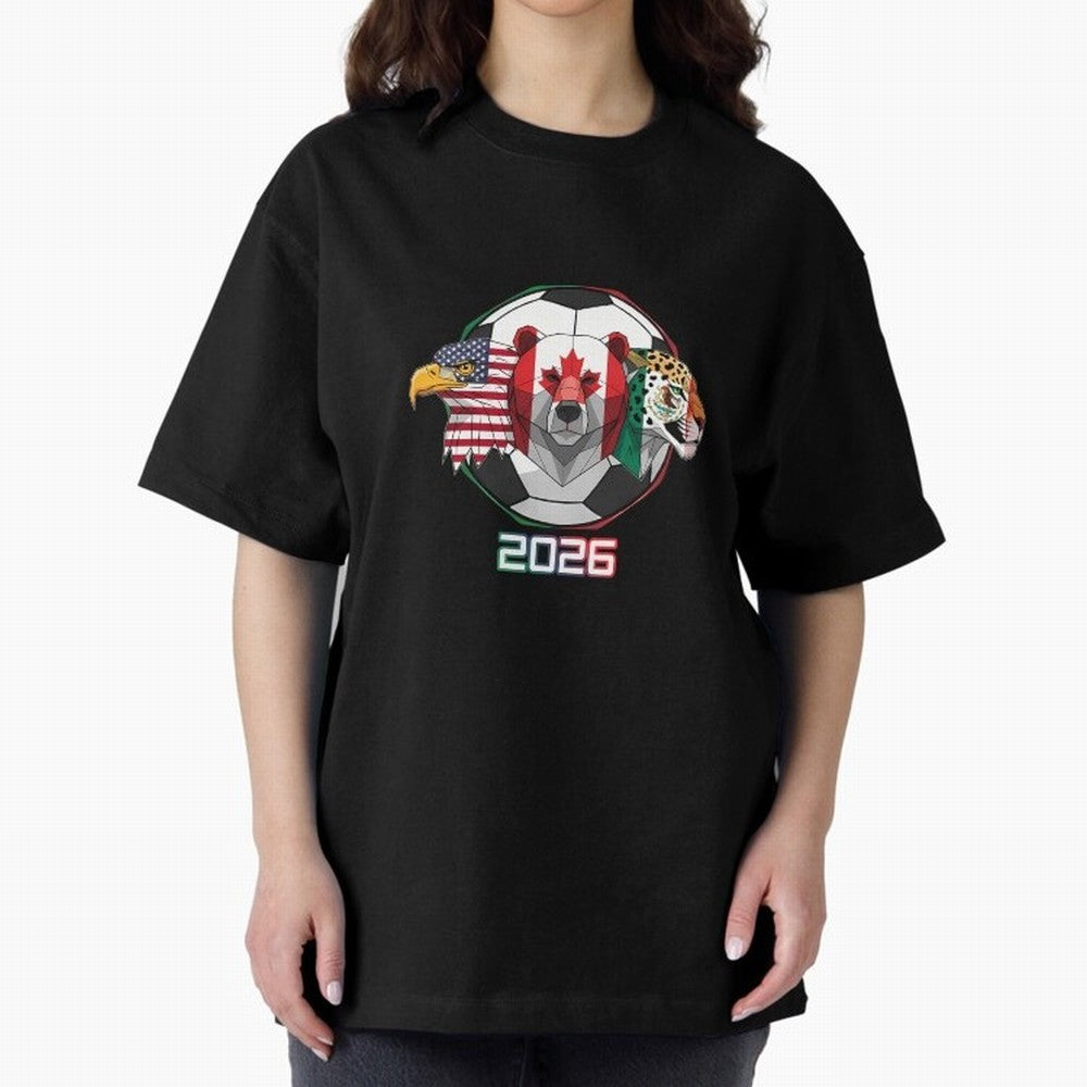 North American Soccer Animals 2026 Oversized T-Shirt Honor the Beautiful Game during Global Football Passion for FIFA World Cup 2026 USA Canada Mexico, Driven by CR7 and Messi, Spain, Soccer Culture, Superstar Moments, National Team Dreams and