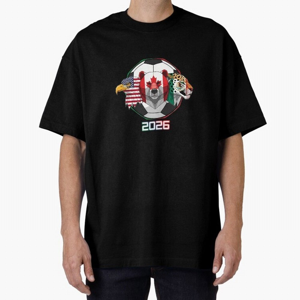 North American Soccer Animals 2026 Oversized T-Shirt Honor the Beautiful Game during Global Football Passion for FIFA World Cup 2026 USA Canada Mexico, Driven by CR7 and Messi, Spain, Soccer Culture, Superstar Moments, National Team Dreams and