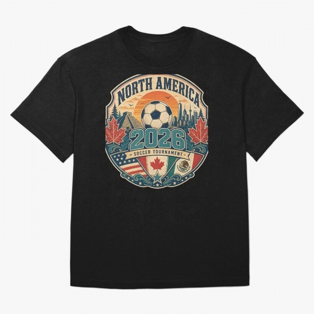 USA Canada Mexico Soccer Cup Oversized T-Shirt Join Supporters Worldwide for FIFA World Cup 2026 Centered on Messi, Argentina and Brazil Energy, Retro Football Energy, Iconic Rivalries, Trophy Chase Drama and Stadium Atmosphere; Ideal for Football