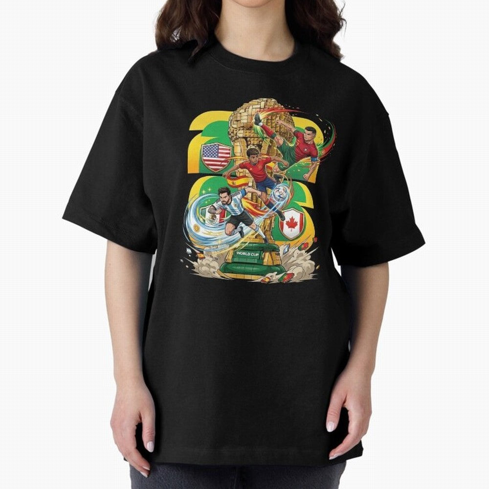 World Cup Teams 2026 Oversized T-Shirt Bring FIFA World Cup 2026 Group Stage for Fans of Messi and Argentina, France and Brazil, Bringing Championship Spirit, Famous Goals, Roaring Crowds and International Football Unity; Ideal for Fans Who Follow