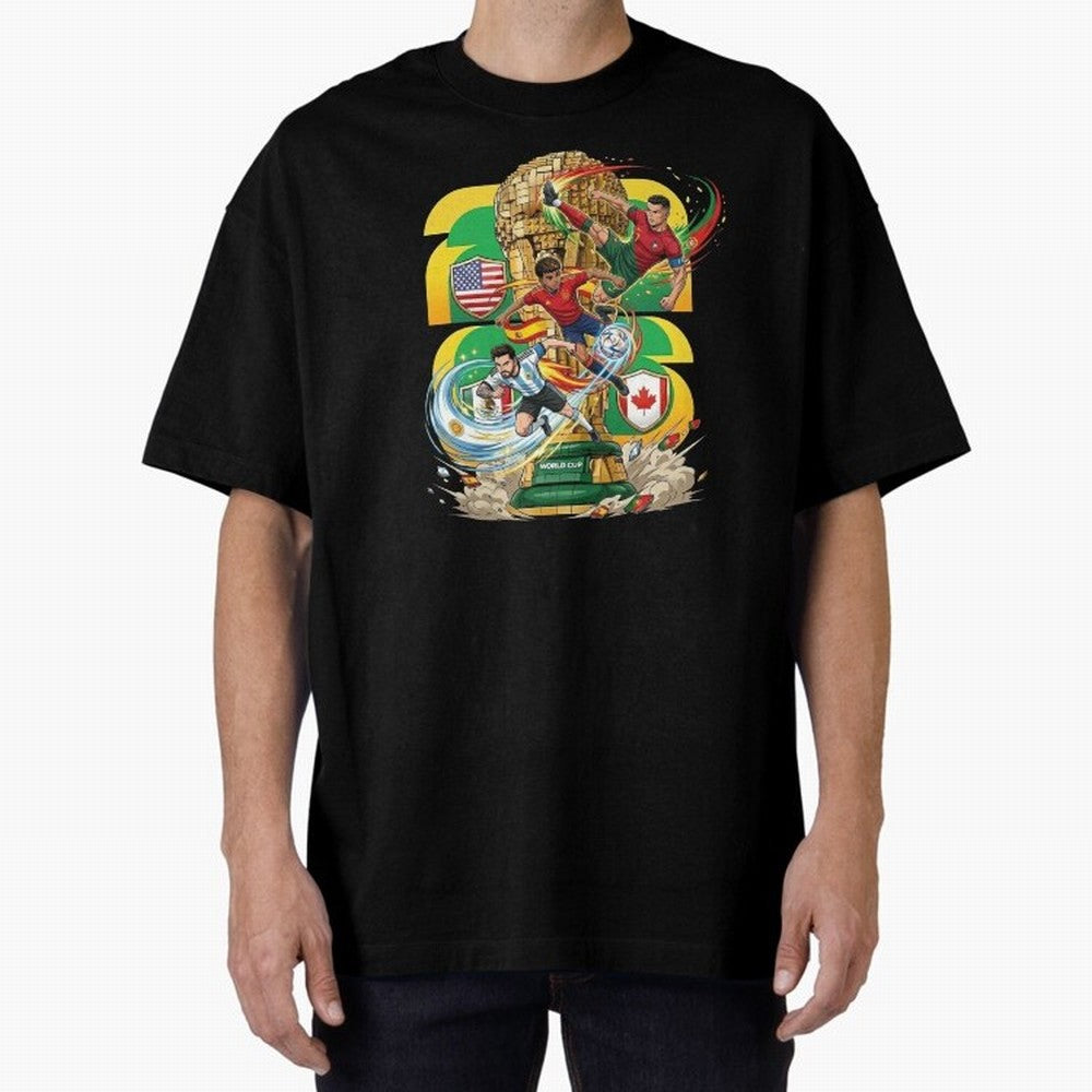 World Cup Teams 2026 Oversized T-Shirt Bring FIFA World Cup 2026 Group Stage for Fans of Messi and Argentina, France and Brazil, Bringing Championship Spirit, Famous Goals, Roaring Crowds and International Football Unity; Ideal for Fans Who Follow