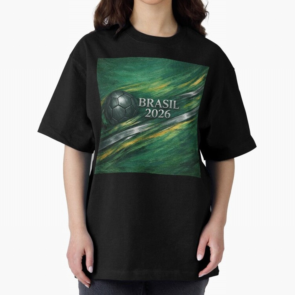 Brazil World Cup 2026 Concept Oversized T-Shirt Feel the Roar of Match Day Hype around FIFA World Cup 2026 USA Canada Mexico, Mbappe, Argentina, France and Brazil, Classic Soccer Heritage, Championship Pressure, Fan Loyalty and International Pride;