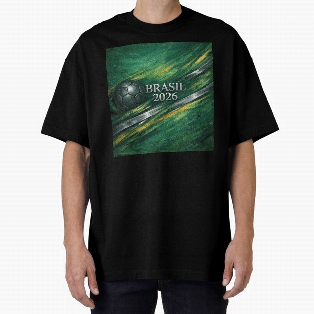 Brazil World Cup 2026 Concept Oversized T-Shirt Feel the Roar of Match Day Hype around FIFA World Cup 2026 USA Canada Mexico, Mbappe, Argentina, France and Brazil, Classic Soccer Heritage, Championship Pressure, Fan Loyalty and International Pride;