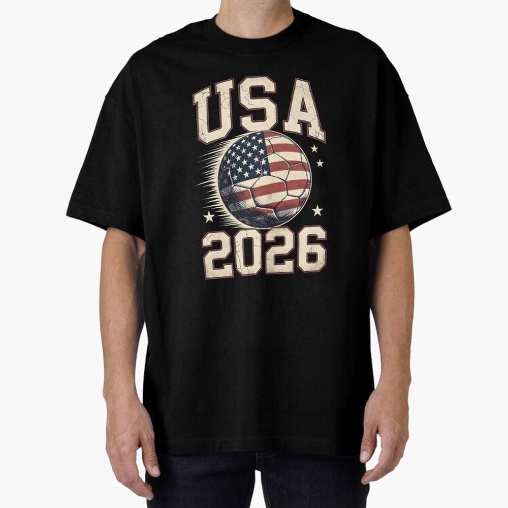 USA 2026 World Cup Soccer Oversized T-Shirt Honor Football Greatness during Match Day Hype around FIFA World Cup 2026 USA Canada Mexico, Mbappe, England, Global Supporter Spirit, Legendary Goals, National Colors and Tournament Celebration; Created