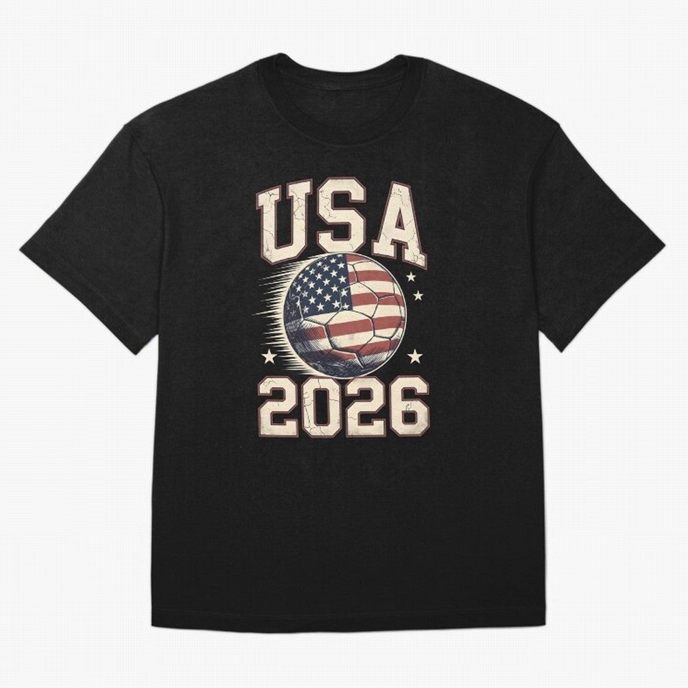 USA 2026 World Cup Soccer Oversized T-Shirt Honor Football Greatness during Match Day Hype around FIFA World Cup 2026 USA Canada Mexico, Mbappe, England, Global Supporter Spirit, Legendary Goals, National Colors and Tournament Celebration; Created
