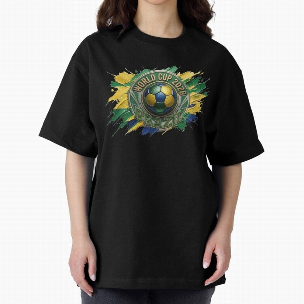 World Cup 2026 Brazil Soccer Ball Paint Splash Oversized T-Shirt Stand Out with Spirit from Match Day Hype around FIFA World Cup 2026 Group Stage, Messi, CR7 and Mbappe, England, Match Day Excitement, Supporter Culture, Golden Goals and Global