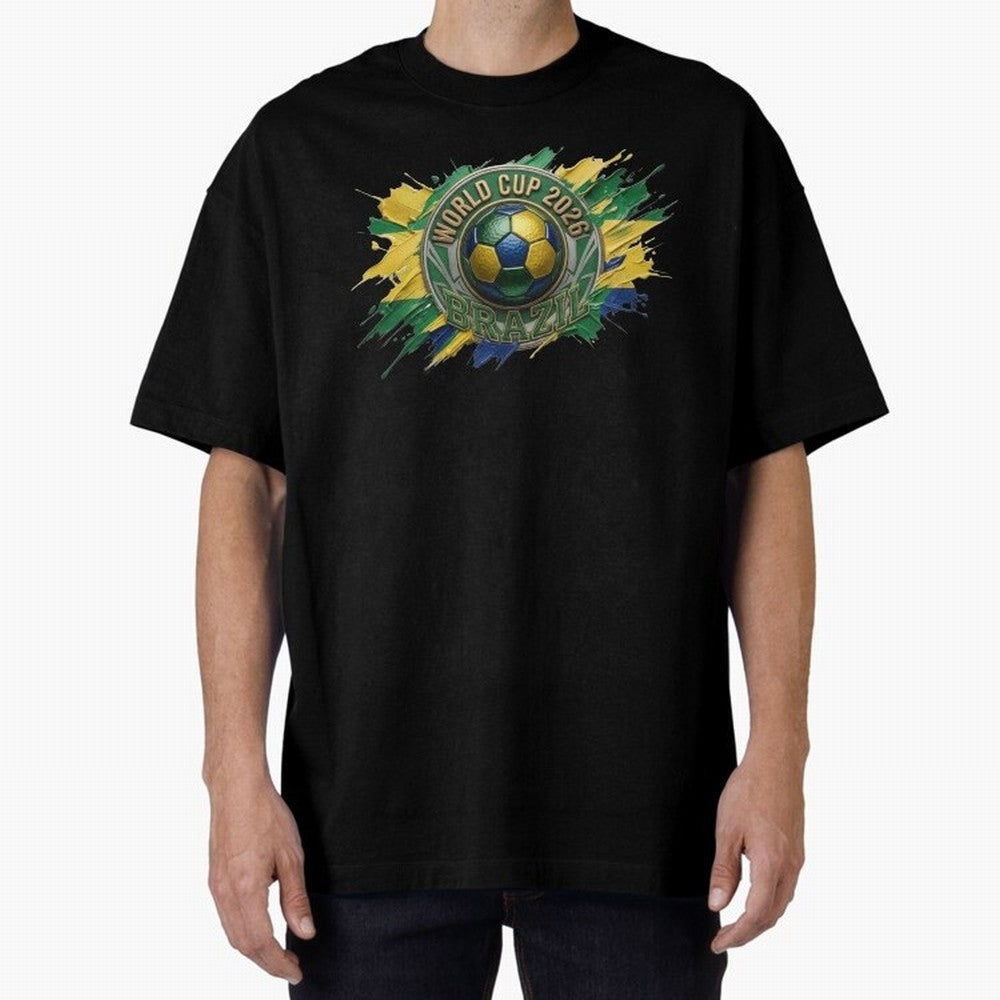 World Cup 2026 Brazil Soccer Ball Paint Splash Oversized T-Shirt Stand Out with Spirit from Match Day Hype around FIFA World Cup 2026 Group Stage, Messi, CR7 and Mbappe, England, Match Day Excitement, Supporter Culture, Golden Goals and Global