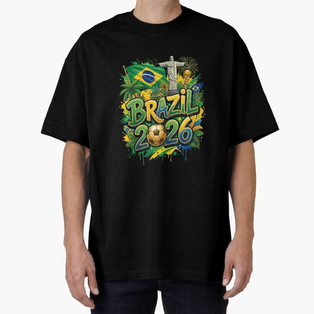 Brazil World Cup 2026 Football Legacy Oversized T-Shirt Celebrate Unforgettable Nights in FIFA World Cup 2026 Group Stage Driven by Mbappe and Neymar, England and Germany Energy, Championship Spirit, Famous Goals, Roaring Crowds and International