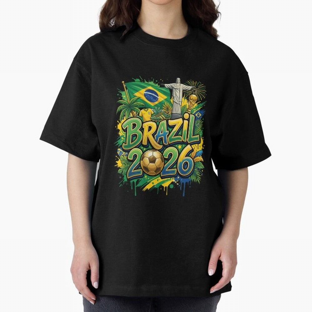 Brazil World Cup 2026 Football Legacy Oversized T-Shirt Celebrate Unforgettable Nights in FIFA World Cup 2026 Group Stage Driven by Mbappe and Neymar, England and Germany Energy, Championship Spirit, Famous Goals, Roaring Crowds and International