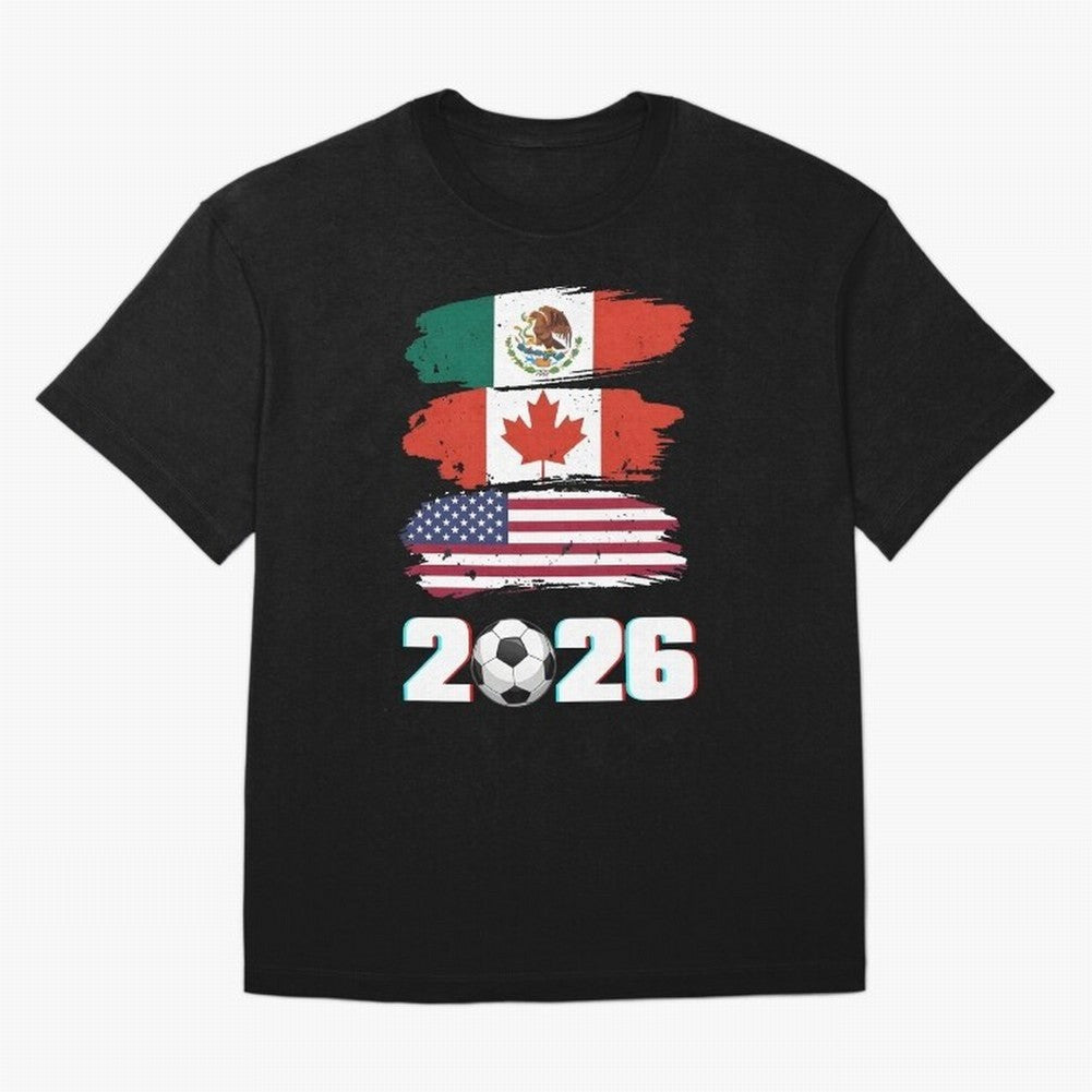 USA Canada Mexico Flag 2026 Cup Brush Art Oversized T-Shirt Follow Every Goal of Match Day Hype around FIFA World Cup 2026, CR7, England, France and Netherlands, Retro Football Energy, Iconic Rivalries, Trophy Chase Drama and Stadium Atmosphere;