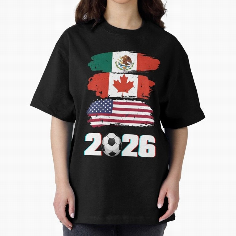 USA Canada Mexico Flag 2026 Cup Brush Art Oversized T-Shirt Follow Every Goal of Match Day Hype around FIFA World Cup 2026, CR7, England, France and Netherlands, Retro Football Energy, Iconic Rivalries, Trophy Chase Drama and Stadium Atmosphere;
