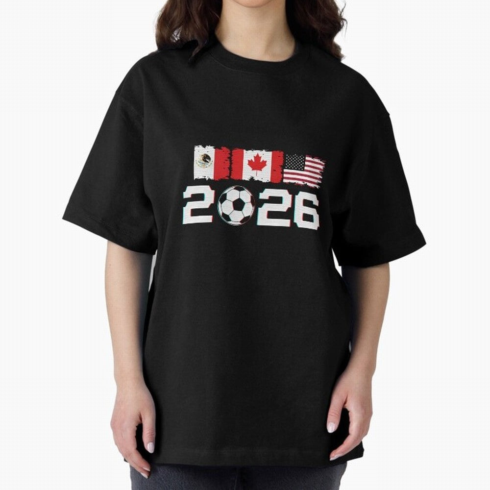 Glitched United 2026 Cup - North America Emblem Part 2 T-Shirt_82924673 Oversized T-Shirt Celebrate Golden Goal Energy in FIFA World Cup 2026 Capturing Haaland and Mbappe, Brazil Energy, Sports Nostalgia, International Competition, Famous Players