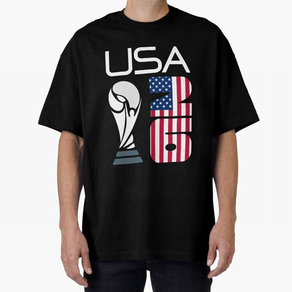 USA 2026 Soccer World Cup Trophy American Flag Design Oversized T-Shirt Show Love for Legendary Goals in FIFA World Cup 2026 Highlighting Neymar, England Energy, Football Festival Excitement, Trophy Ambitions, Country Rivalries and Star Player