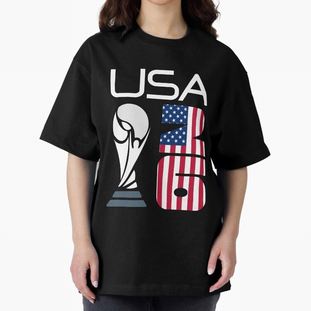 USA 2026 Soccer World Cup Trophy American Flag Design Oversized T-Shirt Show Love for Legendary Goals in FIFA World Cup 2026 Highlighting Neymar, England Energy, Football Festival Excitement, Trophy Ambitions, Country Rivalries and Star Player