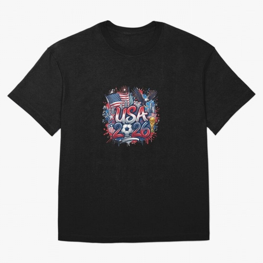 Usa World Cup 2026 Football Legacy Oversized T-Shirt Represent Football Lovers during FIFA World Cup 2026 Group Stage for Fans of Mbappe and Neymar and Brazil, Bringing Vintage Soccer Flavor, Modern Football Stars, National Flags and Final Night