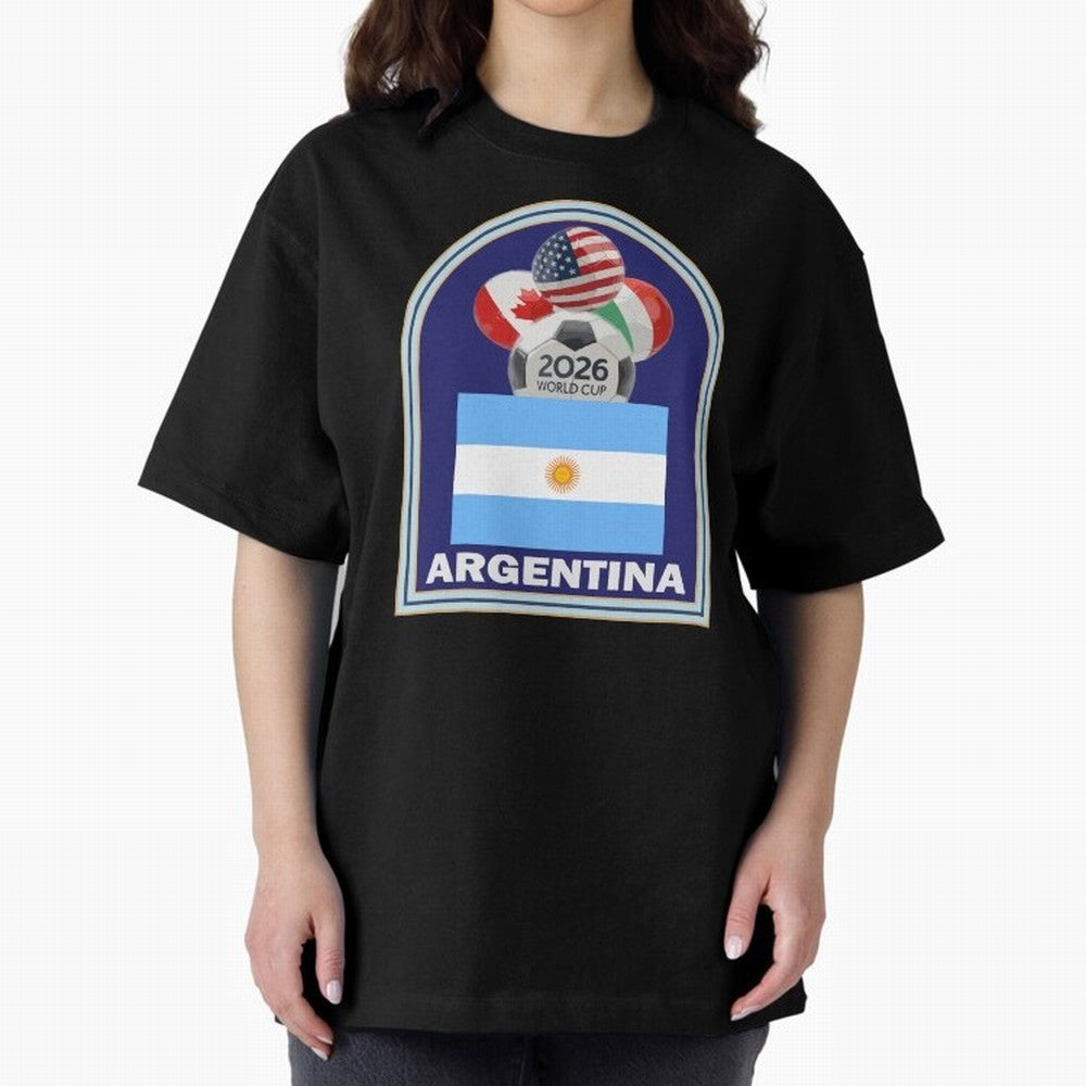 Argentina 2026 Soccer T-shirt Oversized T-Shirt Experience the Global Stage of FIFA World Cup 2026 Group Stage Spirit, Capturing Germany, Cristiano Ronaldo, Worldwide Fan Energy, Dramatic Goals, Stadium Lights and Championship Celebrations; Perfect