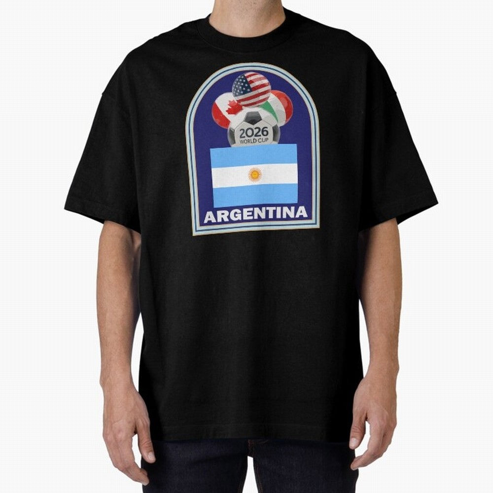 Argentina 2026 Soccer T-shirt Oversized T-Shirt Experience the Global Stage of FIFA World Cup 2026 Group Stage Spirit, Capturing Germany, Cristiano Ronaldo, Worldwide Fan Energy, Dramatic Goals, Stadium Lights and Championship Celebrations; Perfect