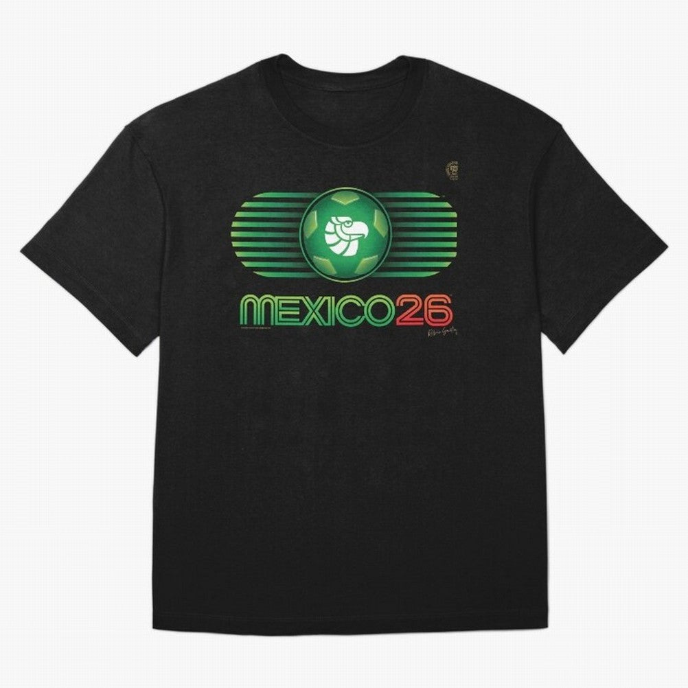Mexico 26 World Cup Retro Logo. Autographed Oversized T-Shirt Celebrate Supporters United by FIFA World Cup 2026 for Fans of Messi, Neymar and Mbappe and Germany, Bringing Football Festival Excitement, Trophy Ambitions, Country Rivalries and Star