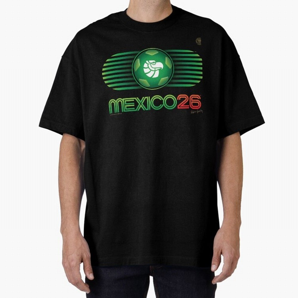 Mexico 26 World Cup Retro Logo. Autographed Oversized T-Shirt Celebrate Supporters United by FIFA World Cup 2026 for Fans of Messi, Neymar and Mbappe and Germany, Bringing Football Festival Excitement, Trophy Ambitions, Country Rivalries and Star
