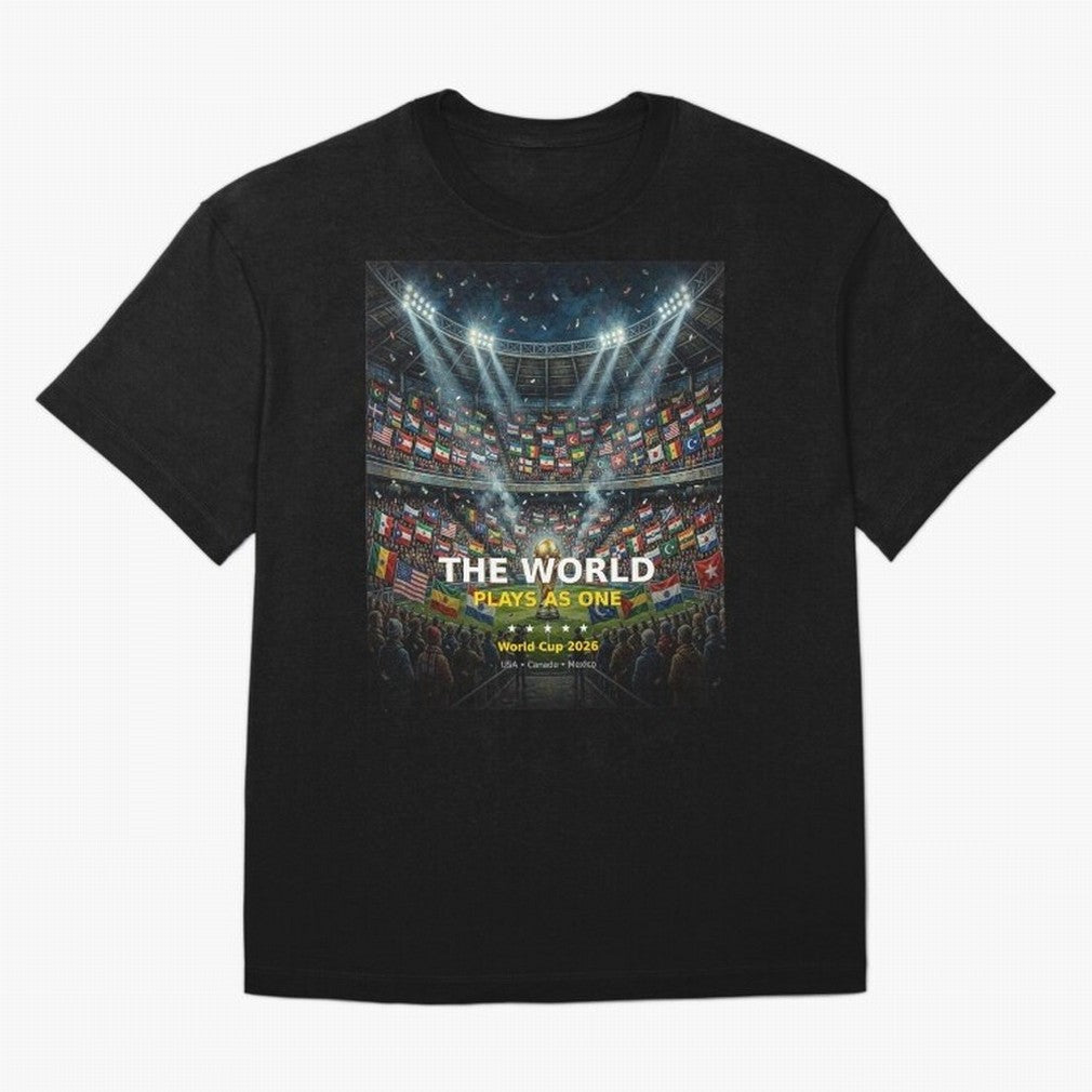 The World Plays As One - World Cup 2026 Soccer Fan Tee Oversized T-Shirt Honor Champions and Dreams in FIFA World Cup 2026 Group Stage Spirit, Centered on Germany, CR7 and Messi, Champion Mindset, Group Stage Buzz, Knockout Tension and Passionate