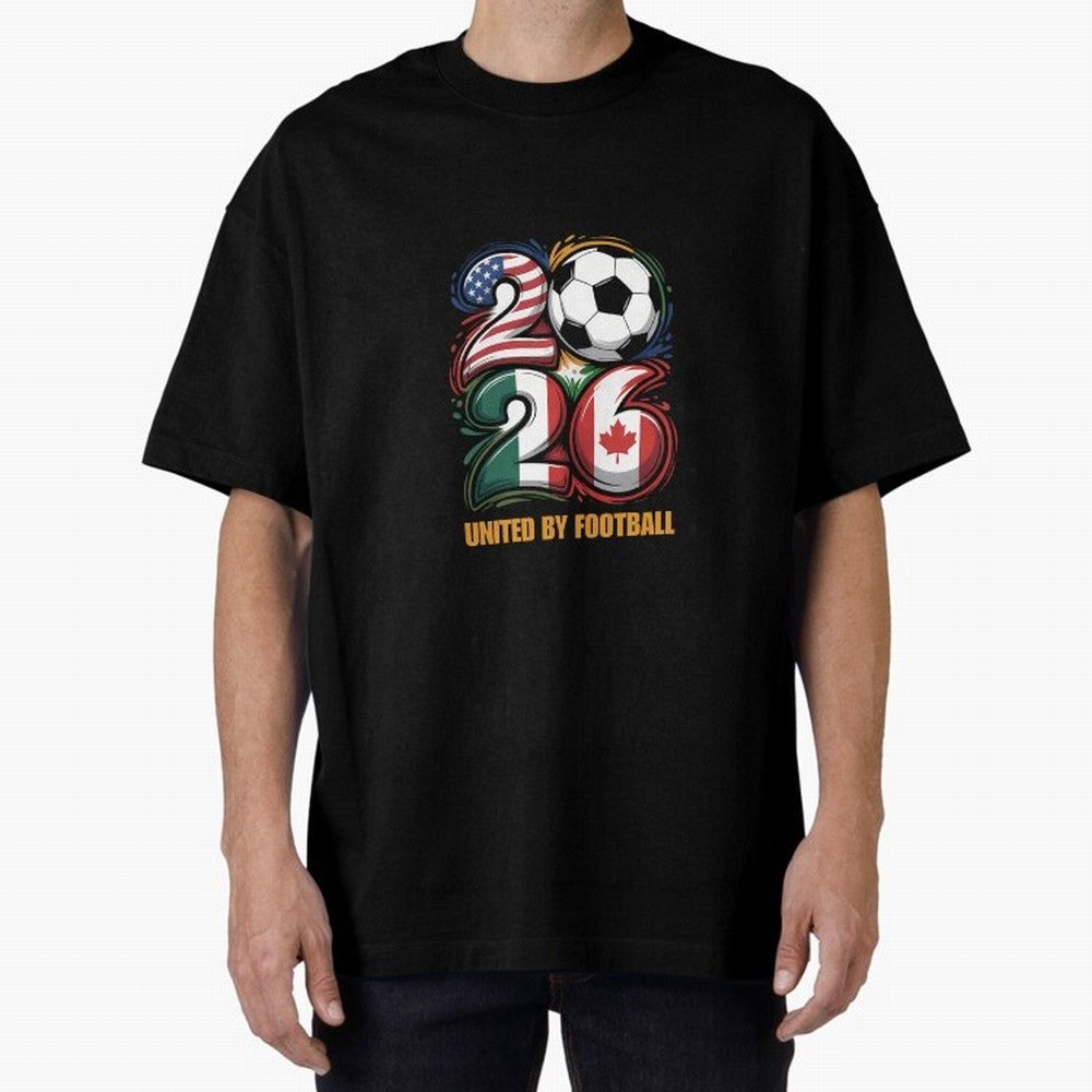 United By Football Soccer Fan Gear 2026 Oversized T-Shirt Celebrate the Biggest Stage of FIFA World Cup 2026 Group Stage for Fans of Messi, CR7 and Mbappe and France and Portugal, Bringing Champion Mindset, Group Stage Buzz, Knockout Tension and