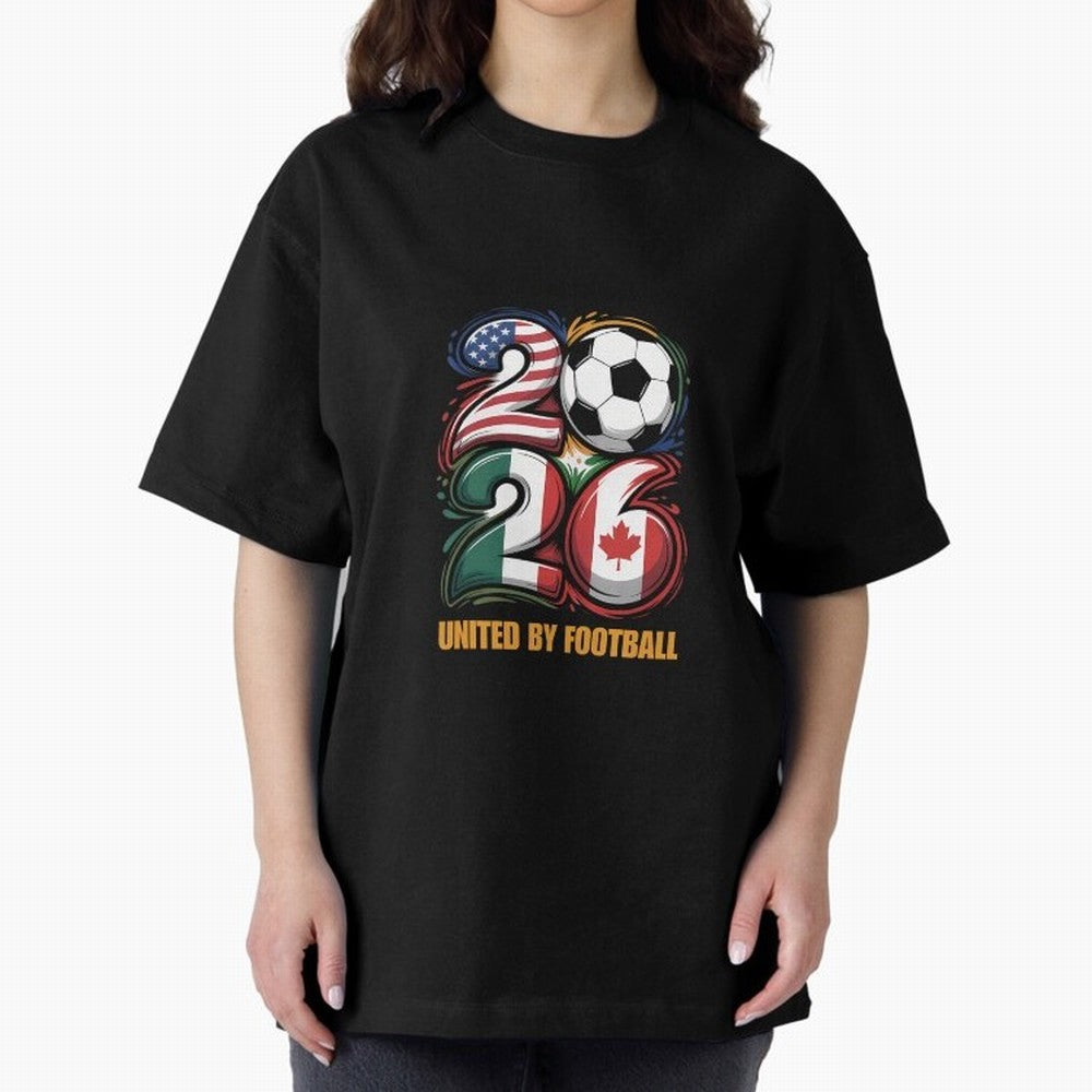 United By Football Soccer Fan Gear 2026 Oversized T-Shirt Celebrate the Biggest Stage of FIFA World Cup 2026 Group Stage for Fans of Messi, CR7 and Mbappe and France and Portugal, Bringing Champion Mindset, Group Stage Buzz, Knockout Tension and