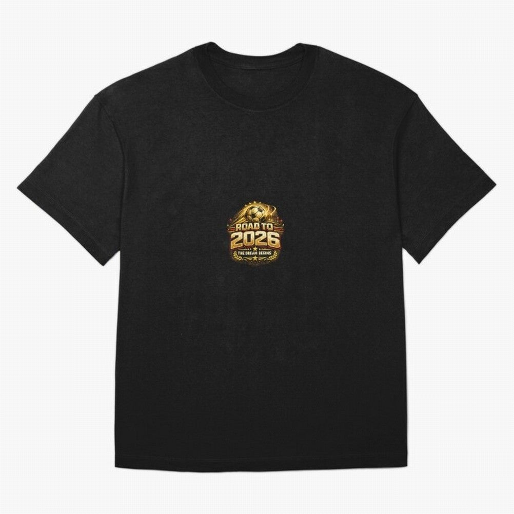 Road To 2026 Football Fan Shirt Oversized T-Shirt Celebrate Soccer Greatness during FIFA World Cup 2026 Group Stage Spirit, Built around Brazil, Portugal and Argentina, Messi, CR7 and Mbappe, Football History, Final Match Energy, Crowd Noise and