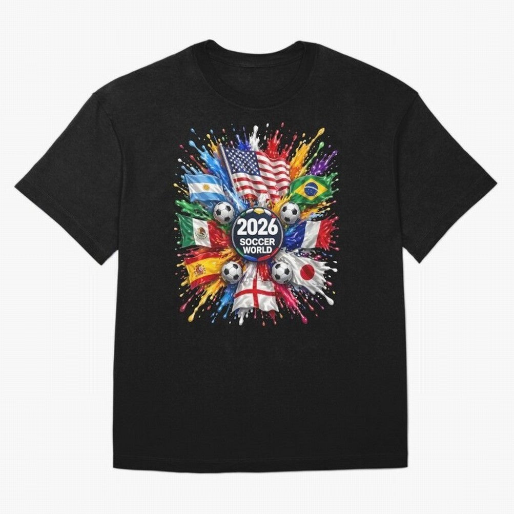 2026 Soccer World Flags USA Mexico Canada Football Paint Splash Graphic Oversized T-Shirt Honor Football Greatness during Global Football Passion for FIFA World Cup 2026, Made for Mbappe and Neymar, Portugal, Stadium Chants, National Pride, Trophy