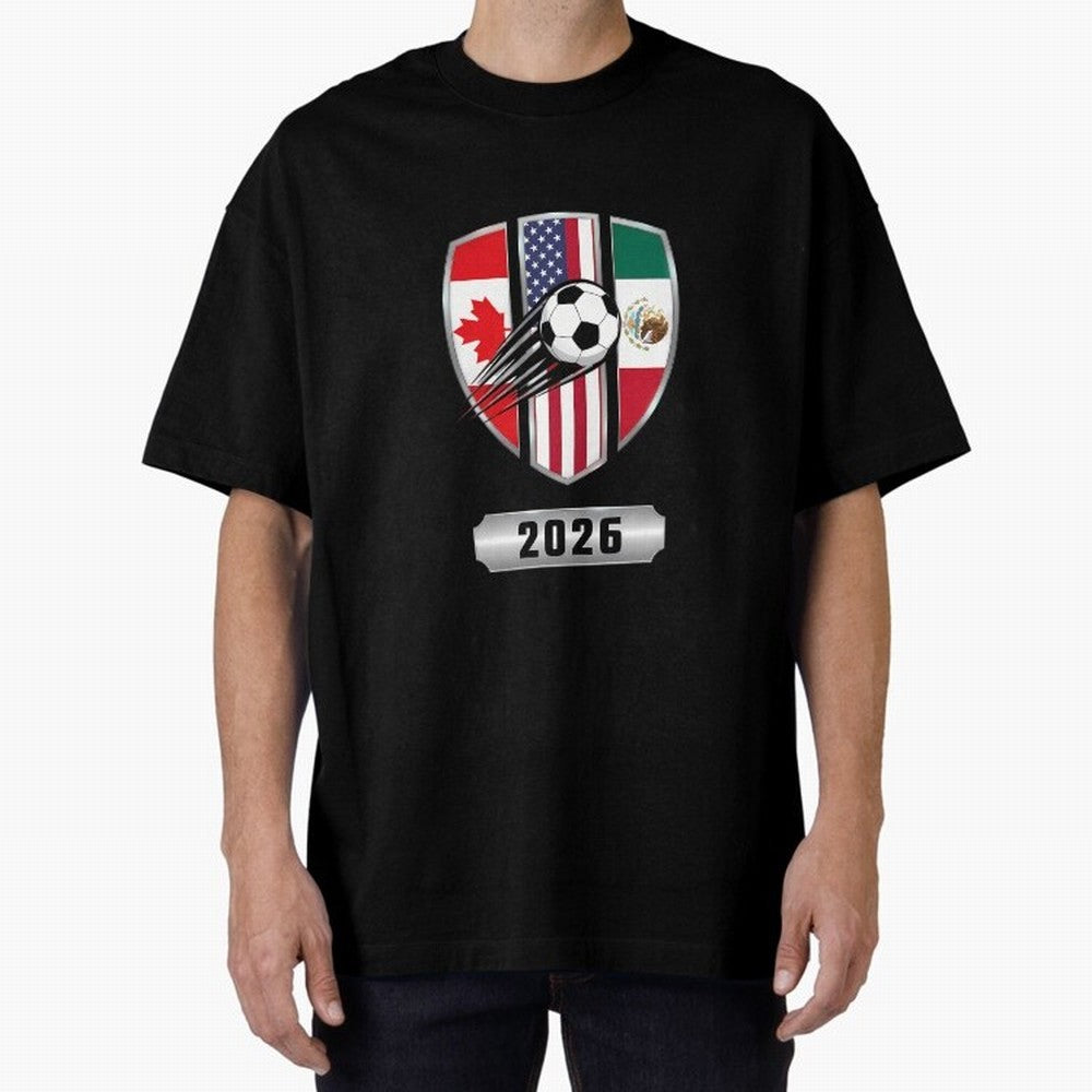 North United America Shield 2026 Cup Oversized T-Shirt Celebrate the Road through FIFA World Cup 2026 Group Stage for Fans of CR7 and Messi and Argentina, Bringing Fan Favorite Moments, National Team Passion, Big Match Drama and Soccer History;