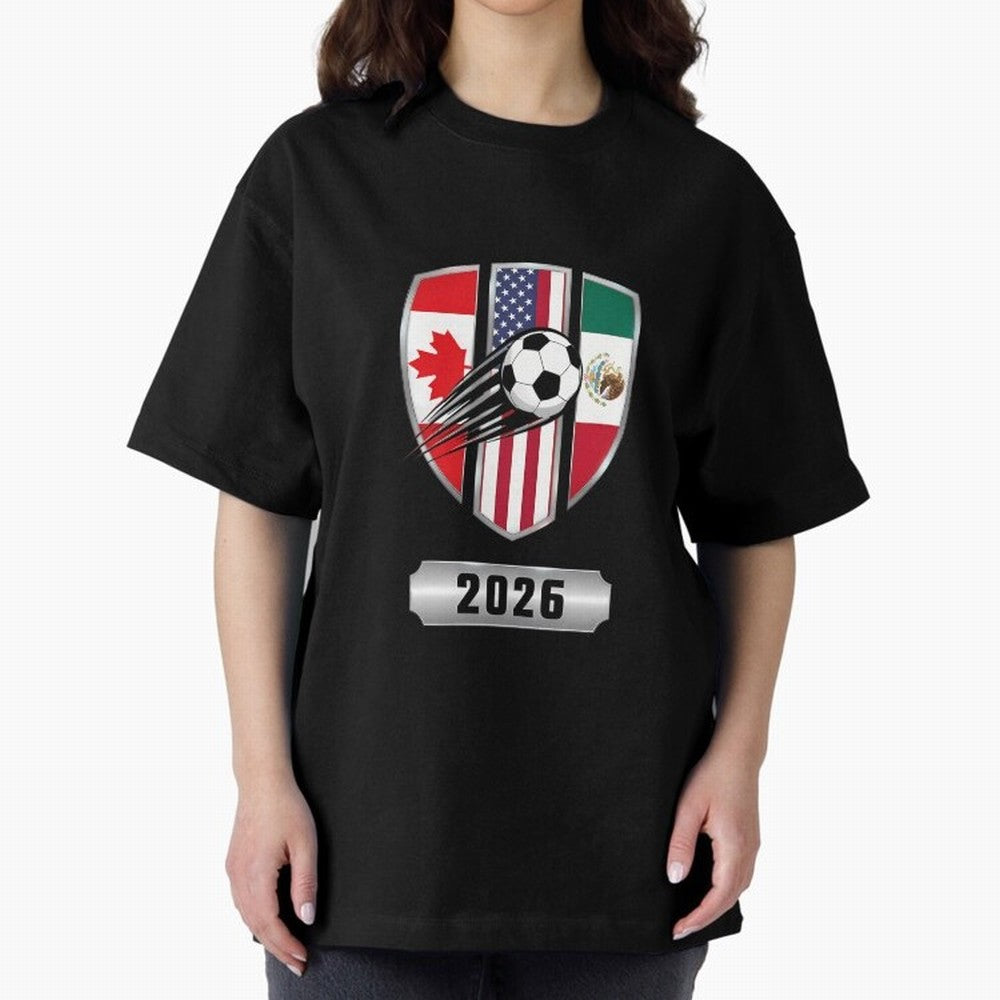North United America Shield 2026 Cup Oversized T-Shirt Celebrate the Road through FIFA World Cup 2026 Group Stage for Fans of CR7 and Messi and Argentina, Bringing Fan Favorite Moments, National Team Passion, Big Match Drama and Soccer History;