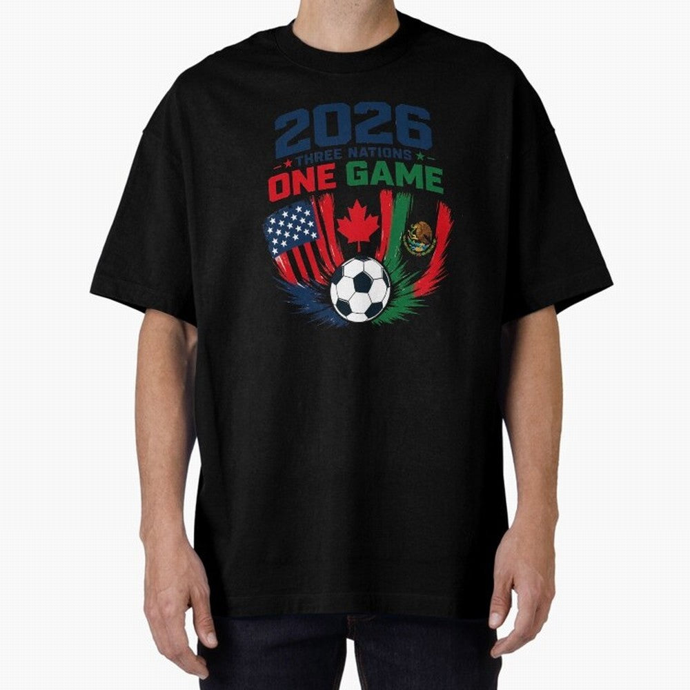 Three Nations One Game 2026 ¨C USA Canada Mexico Football Design ?????? Oversized T-Shirt Bring FIFA World Cup 2026 USA Canada Mexico for Fans of CR7 and Messi and Argentina, Bringing Championship Spirit, Famous Goals, Roaring Crowds and