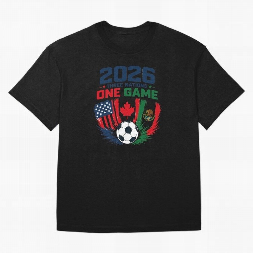 Three Nations One Game 2026 ¨C USA Canada Mexico Football Design ?????? Oversized T-Shirt Bring FIFA World Cup 2026 USA Canada Mexico for Fans of CR7 and Messi and Argentina, Bringing Championship Spirit, Famous Goals, Roaring Crowds and