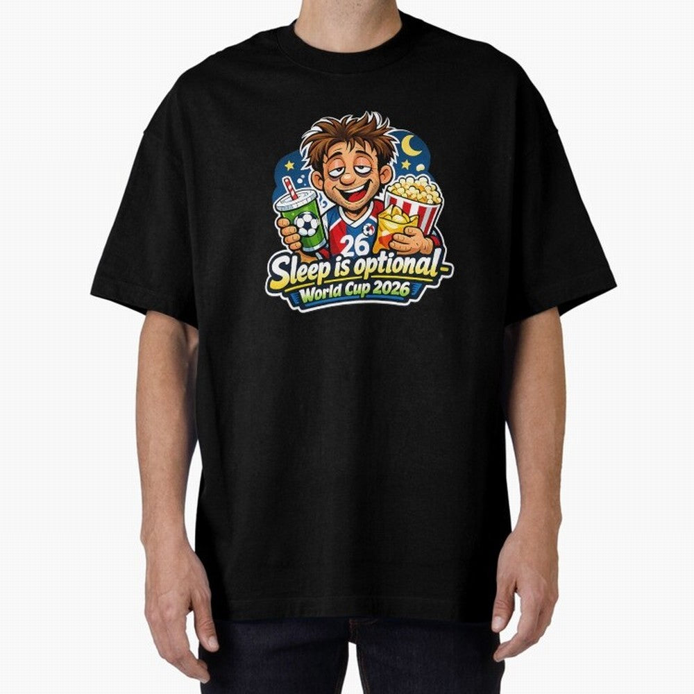 Sleep Is Optional World Cup 2026 Soccer Fan Night Oversized T-Shirt Celebrate Soccer Greatness during FIFA World Cup 2026 USA Canada Mexico for Fans of Messi, CR7 and Mbappe and Spain and Netherlands, Bringing Retro Football Energy, Iconic