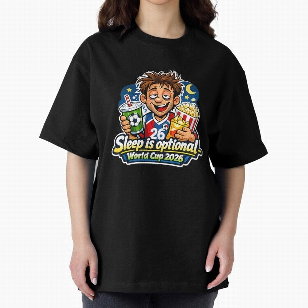 Sleep Is Optional World Cup 2026 Soccer Fan Night Oversized T-Shirt Celebrate Soccer Greatness during FIFA World Cup 2026 USA Canada Mexico for Fans of Messi, CR7 and Mbappe and Spain and Netherlands, Bringing Retro Football Energy, Iconic