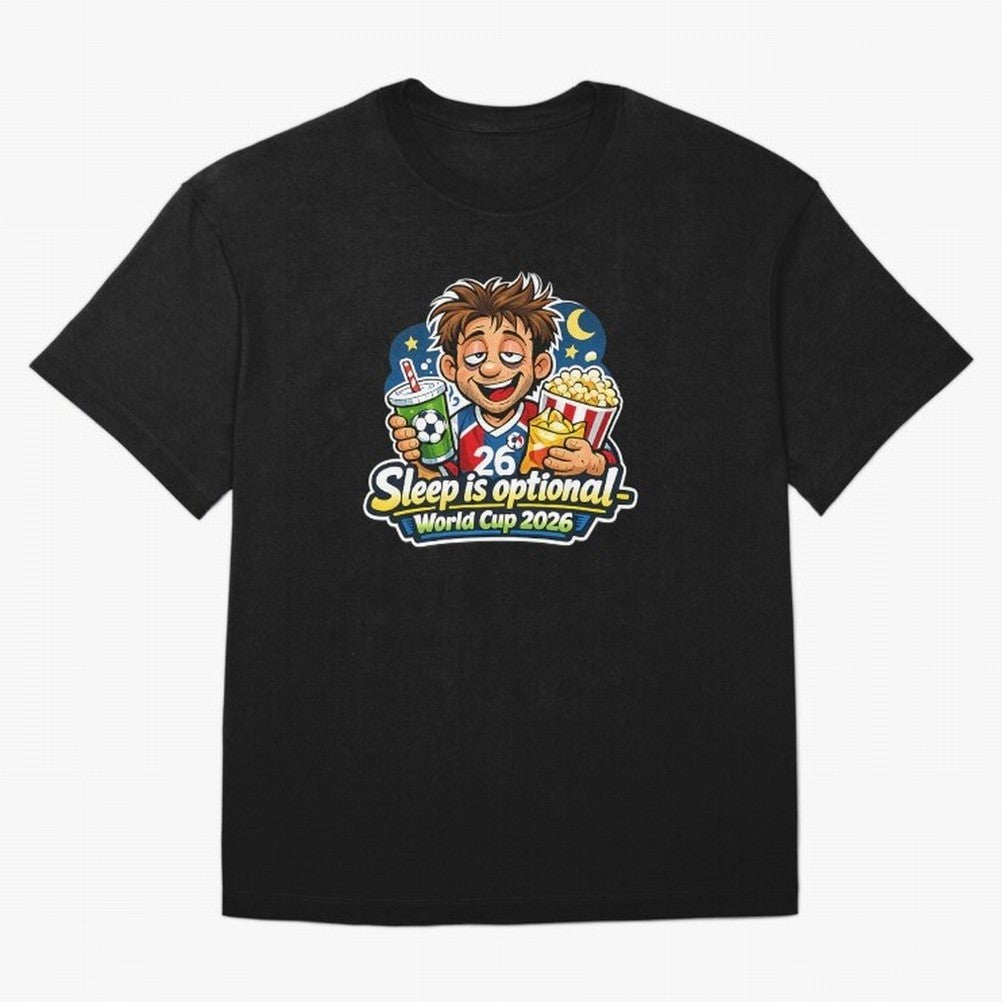 Sleep Is Optional World Cup 2026 Soccer Fan Night Oversized T-Shirt Celebrate Soccer Greatness during FIFA World Cup 2026 USA Canada Mexico for Fans of Messi, CR7 and Mbappe and Spain and Netherlands, Bringing Retro Football Energy, Iconic