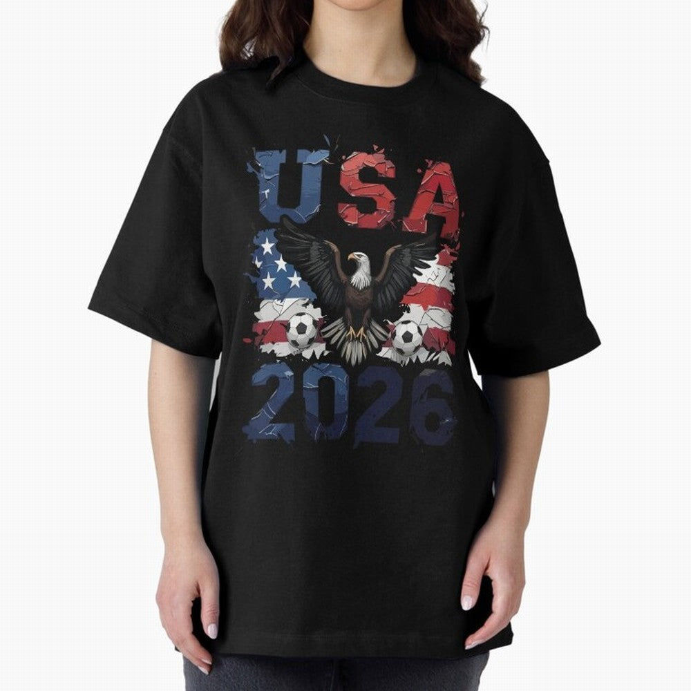 USA 2026 Soccer Eagle - World Cup Football Oversized T-Shirt Join Supporters Worldwide for Match Day Hype around FIFA World Cup 2026 USA Canada Mexico, Haaland and Mbappe, France, Sports Nostalgia, International Competition, Famous Players and