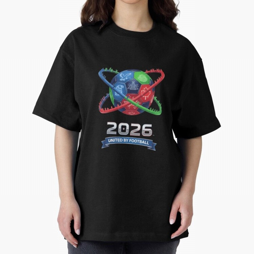 United By Football 2026 Global Connectivity Oversized T-Shirt Make Game Day About FIFA World Cup 2026 USA Canada Mexico Capturing Mbappe and Neymar, Brazil Energy, Football History, Final Match Energy, Crowd Noise and Once in a Lifetime Moments;